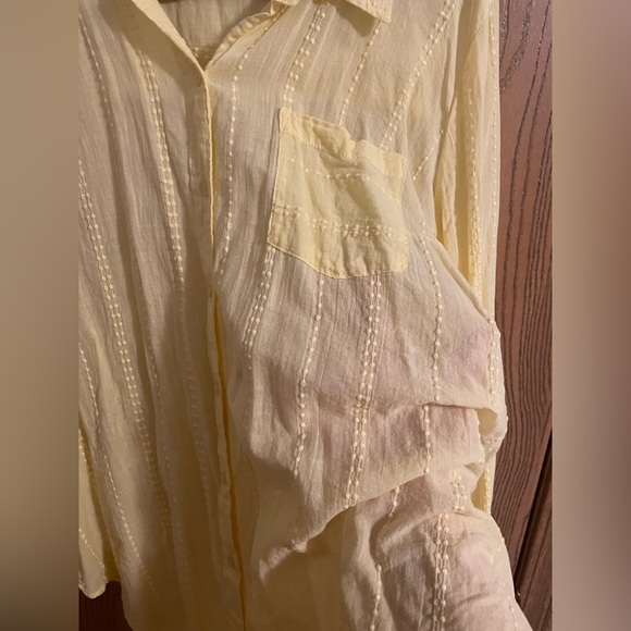 Westport Light Yellow Sheer Button Down Shirt with Tie Front - Picture 4 of 8
